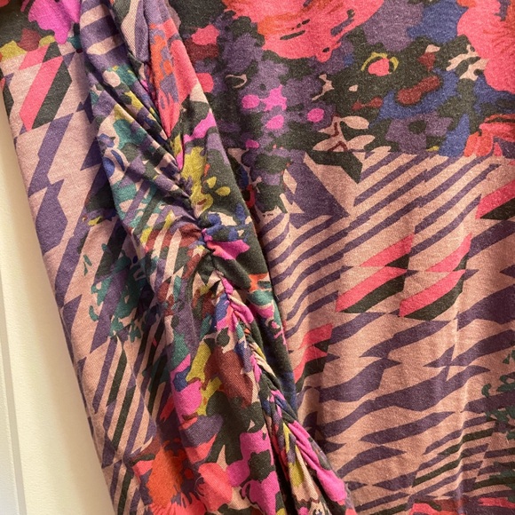 🌈🌈 Anthro Dress Floral Botanical Multicolour Pattern Print Ruched Casual - Picture 7 of 7